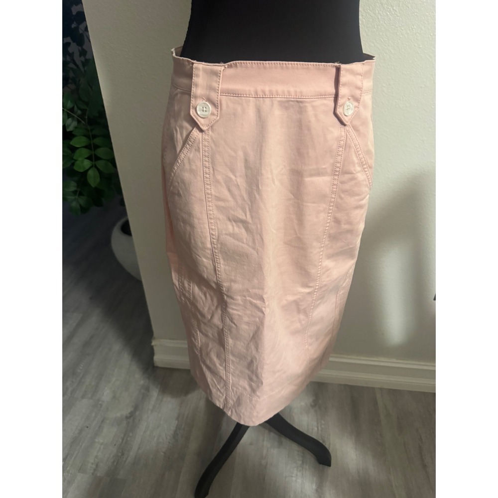 Ann Taylor Weekend Blush Pink Pencil Midi Skirt Button Detail Size 4